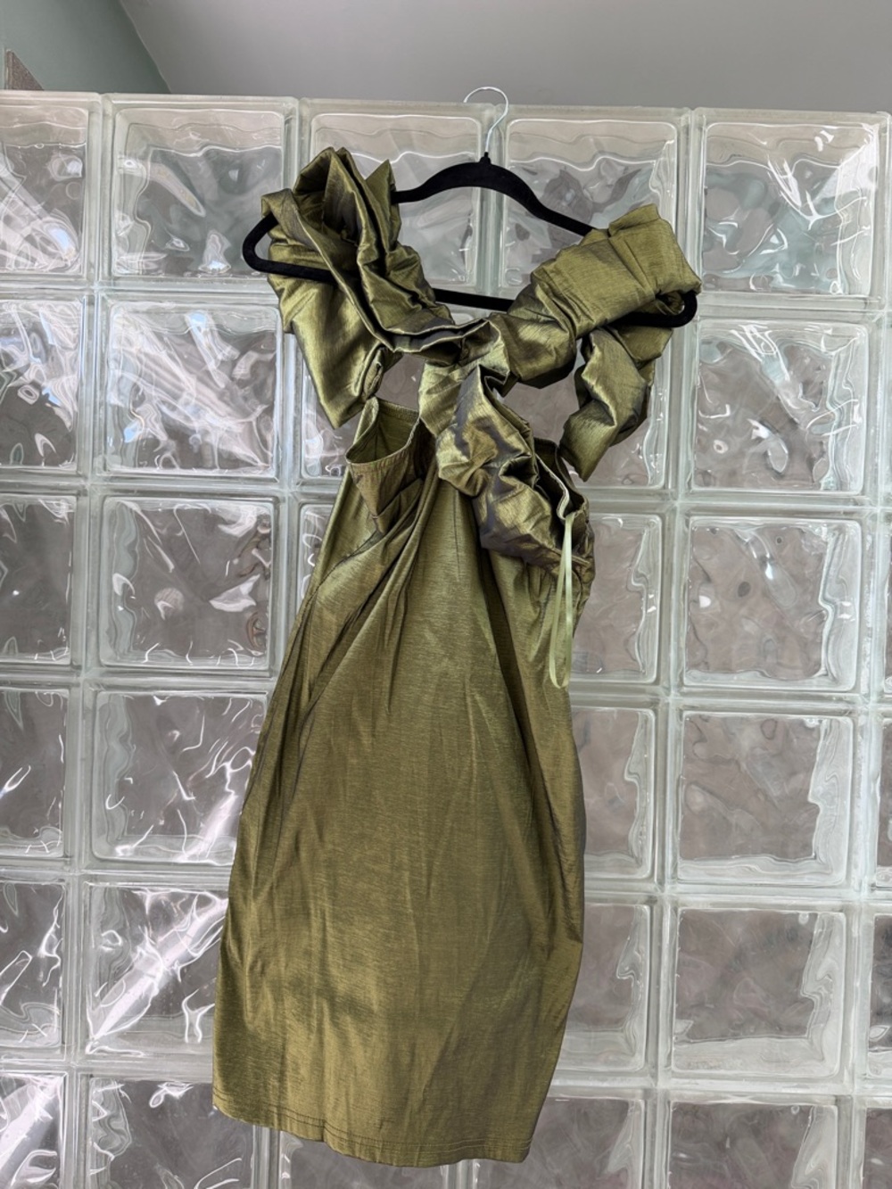 Fashion Nova Olive One-Shoulder Ruffle Dress